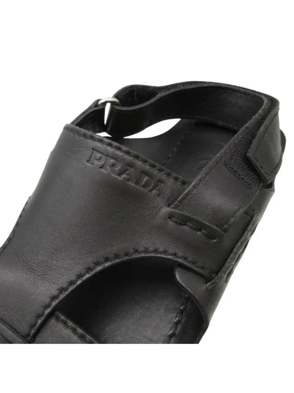 Prada Sandals Logo Leather Shoes Black 7